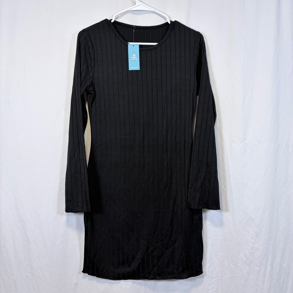 CUPSHE Dress Ribbed Knit Long Sleeve Black Mini Dress CAA05A4H073YY‎ Size S